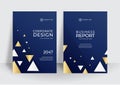 Modern blue gold business cover template. For brochure, annual report, flyer design templates in A4 size. Vector illustrations for Royalty Free Stock Photo