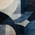 Modern Blue And Gray Rug With Graphic Contours And Kinetic Lines