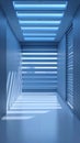 Modern Blue Hallway with Natural Light and Shadow Patterns Royalty Free Stock Photo