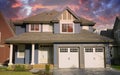 Custom Designer Home Exterior Canada Blue House Roofing Front View Double Garage Royalty Free Stock Photo