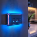 Modern Blue Illuminated Wall Switch with Three Buttons - 3D Illustration Royalty Free Stock Photo