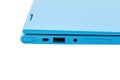 Modern blue laptop with a power button Royalty Free Stock Photo