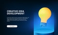 Modern blue lighting color with floating 3d yellow lamp illustration for creative idea and brainstorming Royalty Free Stock Photo