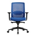 Modern blue mesh ergonomic office chair with adjustable armrests and swivel base Royalty Free Stock Photo