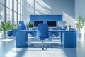 Modern Blue Office Workspace Sunlit Design Royalty Free Stock Photo