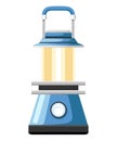 Modern blue oil lamp. Camping lantern. Looks like a gas lamp. Flat vector illustration isolated on white background Royalty Free Stock Photo