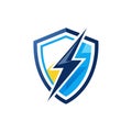 Modern blue shield logo with lightning bolt for security and protection services Royalty Free Stock Photo