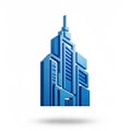 Modern blue skyscraper building icon with geometric design isolated on white background Royalty Free Stock Photo