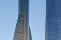 Modern blue skyscrapers against clear bright sky. Business landscape background