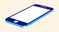 Modern blue smartphone with blank screen isolated on a light background, isometric view Royalty Free Stock Photo