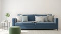 Modern blue sofa with decorative pillows isolated on white background Royalty Free Stock Photo