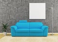 Modern blue sofa on dirty wall interior design