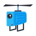 Blue surveillance drone with camera illustration