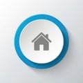 Modern blue and white circular button icon featuring a simple gray house symbol for web user interface design elements and Royalty Free Stock Photo