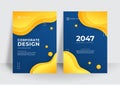 Modern blue yellow corporate identity cover business vector design background. Flyer brochure advertising abstract background. Royalty Free Stock Photo