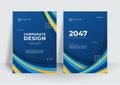 Modern blue yellow corporate identity cover business vector design background. Flyer brochure advertising abstract background. Royalty Free Stock Photo