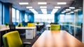 Modern Blurred Office with Green Chairs, Wooden Tables. Generative AI Royalty Free Stock Photo