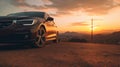 Dark Bmw Sportage Sedan At Sunrise: Immersive Landscape Vistas