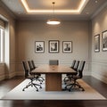 Modern Boardroom with Large Wooden Table and Black Chairs conference room meeting room Royalty Free Stock Photo