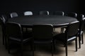 Modern Boardroom with a Sleek Black Table and Chairs Royalty Free Stock Photo