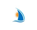 Modern Boat Sun Waves And Sailing Logo Design Royalty Free Stock Photo