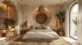 Modern Boho Bedroom: A Chic Interior Design with Contemporary Flair Royalty Free Stock Photo