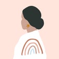 Modern Boho Pastel Terracotta Collage Line Drawing Mulatto Woman With Earring Face Hairstyle Fashion Beauty Minimalist Vector