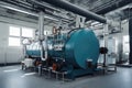 Modern boiler room with gas boilers, industrial heating. Royalty Free Stock Photo