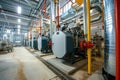 Modern boiler room with gas boilers, industrial heating