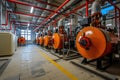 Modern boiler room with gas boilers, industrial heating