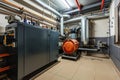 Modern boiler room with gas boilers, industrial heating