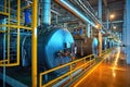 Modern boiler room with gas boilers, industrial heating