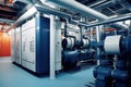 Modern boiler room with gas boilers, industrial heating