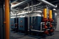 Modern boiler room with gas boilers, industrial heating