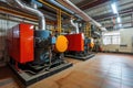 Modern boiler room with gas boilers, industrial heating