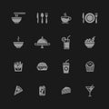 Modern food icons stock vector set white stroke on grey background Royalty Free Stock Photo