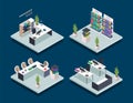 Modern book library isometric color vector illustrations set Royalty Free Stock Photo