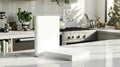 A modern book mockup displayed on a sleek kitchen counter in a bright kitchen generated by AI Royalty Free Stock Photo
