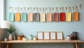 Modern bookshelf with collection of books on wooden table indoors generated by AI Royalty Free Stock Photo