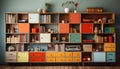 Modern bookshelf in a domestic room collection generated by AI Royalty Free Stock Photo