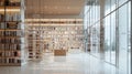 Modern Bookstore Interior with Glass Walls and Bookcases