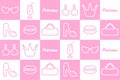 abstract checker seamless pattern with romantic lips, shoes, glass. trendy pink background surface design, textile, print,