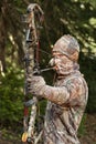 Modern bowhunter in woods Royalty Free Stock Photo