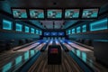 modern bowling alley with sleek design and technology, including interactive screens for players to track their scores Royalty Free Stock Photo