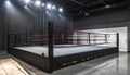 Modern Boxing Ring with Bright Lights and Stage Equipment in a Studio empty Royalty Free Stock Photo