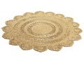 Modern braided round jute rug with a floral pattern. 3d render