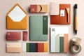 Modern branding stationery set with envelopes, cards, and design tools displayed Royalty Free Stock Photo