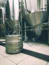 Modern brewery production steel tanks and pipes, machinery tools and vats. Fermentation of beer. Beer preparation, brewery Royalty Free Stock Photo