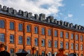 Modern brick and glass facade of the office building. Royalty Free Stock Photo