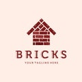 Modern Brick House Logo Vector Illustration Design. Brick Construction Property Logo Vintage Template Design. Brick, Briquette or Royalty Free Stock Photo